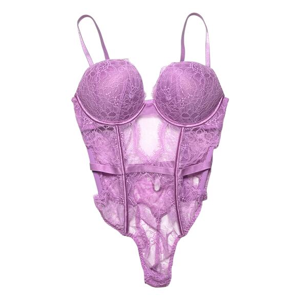 Victoria's Secret Shine Strap Lace Bombshell Teddy Light Lilac Size Medium